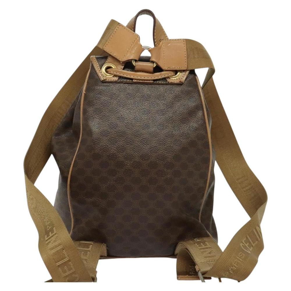 CELINE Macadam Canvas Backpack PVC Leather Brown Gold Auth hk2918 - Picture 2 of 16